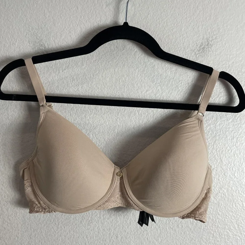 Natori T-Shirt Bra Womens 34D Beige Lace Underwire Lightly‎ Lined Microfiber